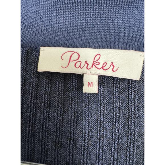 Parker Dress Navy Ribbed Knit Polo Collar Surplice Stripe Trim M - Picture 3 of 9